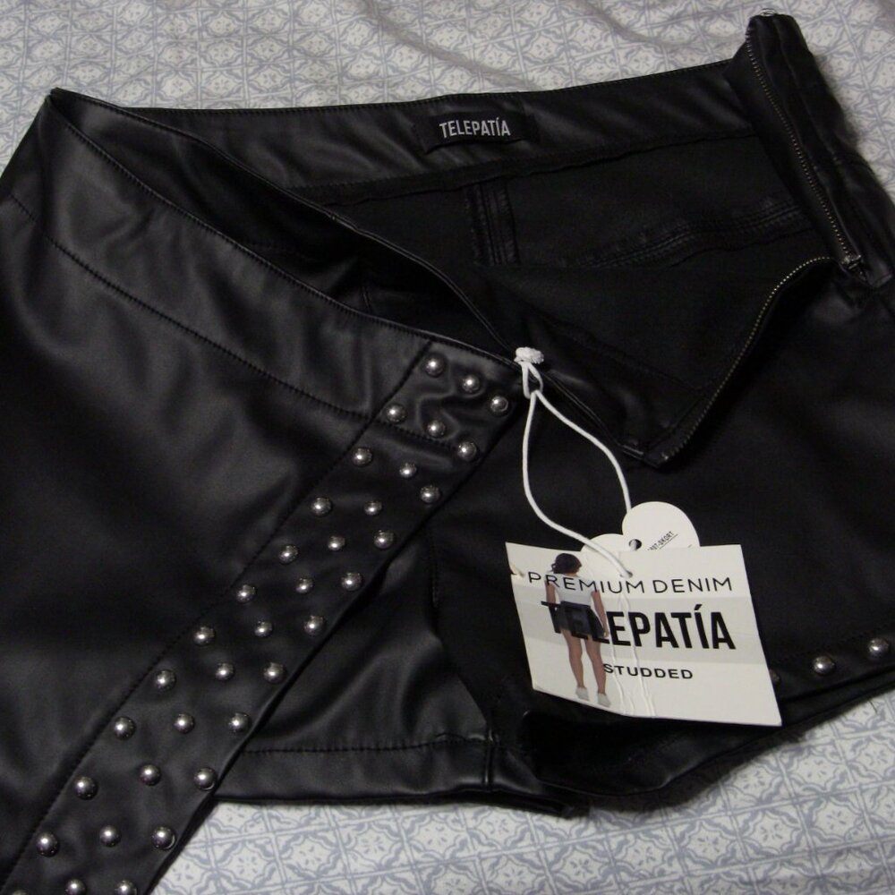 Telepatia Black Pleather Studded Skort - NWT - size M - Picture 11 of 11